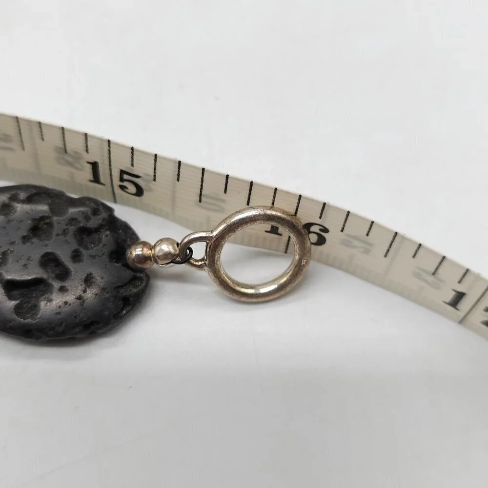 Chunky Black Lava Rock Beaded Necklace Sterling Toggle Clasp 16 Inches Long